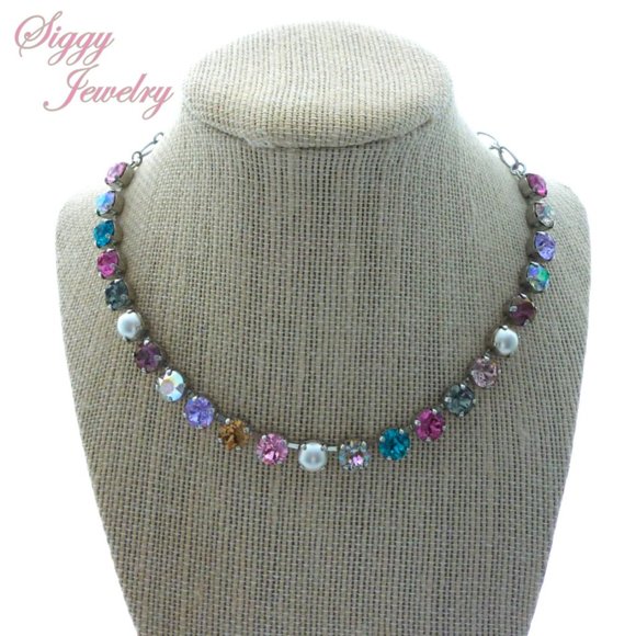 Swarovski Crystal and Pearls Colorful Necklace - Picture 6 of 8